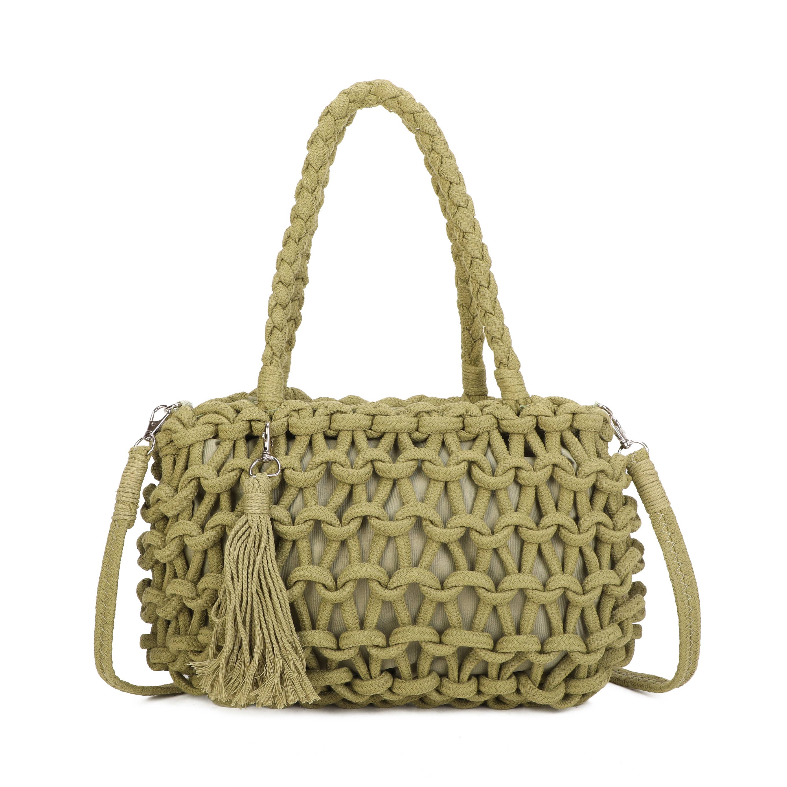Boho Macramé Tote Bag with Tassel Charm