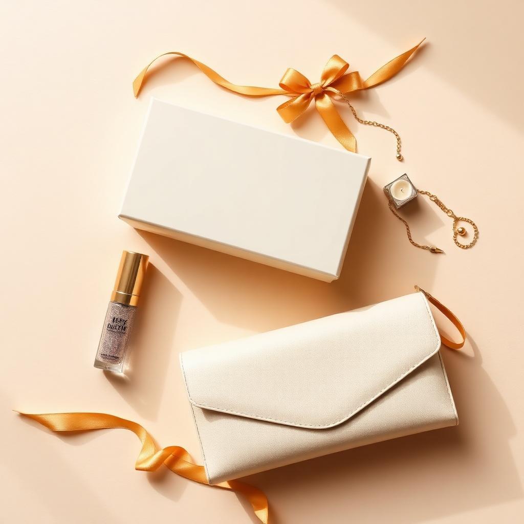 SHEFYSTYLE Birthday Glam gift box with clutch, gold jewellery, lip gloss and gold ribbon