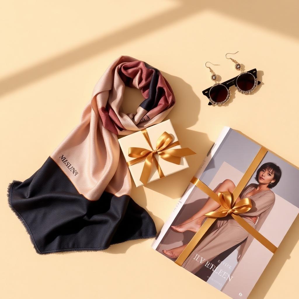 SHEFYSTYLE Fashion Girl gift set with printed silk scarf, sunglasses, earrings and a fashion book