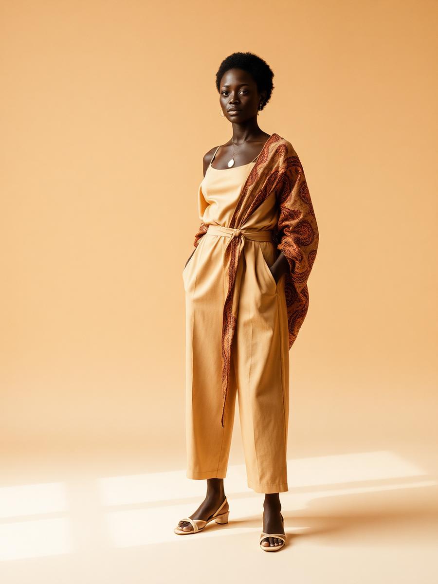 Woman in an unstyled ankara wrapper before styling