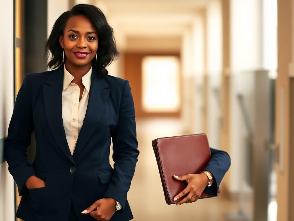 Tailored interview look styled in neutral tones