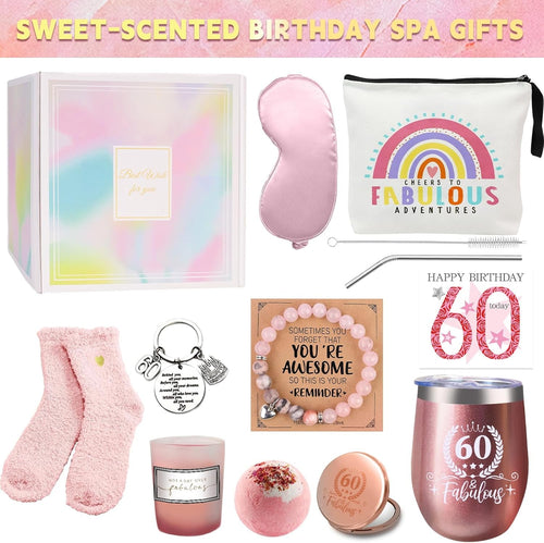 60th Birthday Gifts for Women, Happy Birthday Pamper Set Present Basket, Unique 