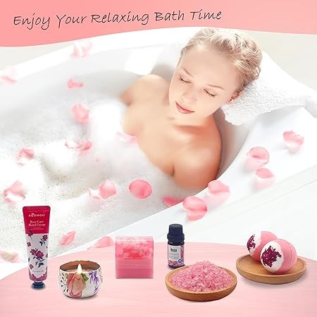 Bath Set Pamper Gifts for Women, Rose Hampers Valentines Day Ideas Gifts For Her