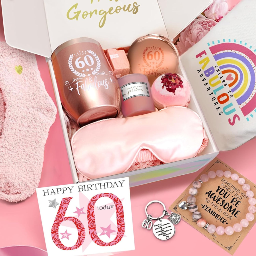 60th Birthday Gifts for Women, Happy Birthday Pamper Set Present Basket, Unique 