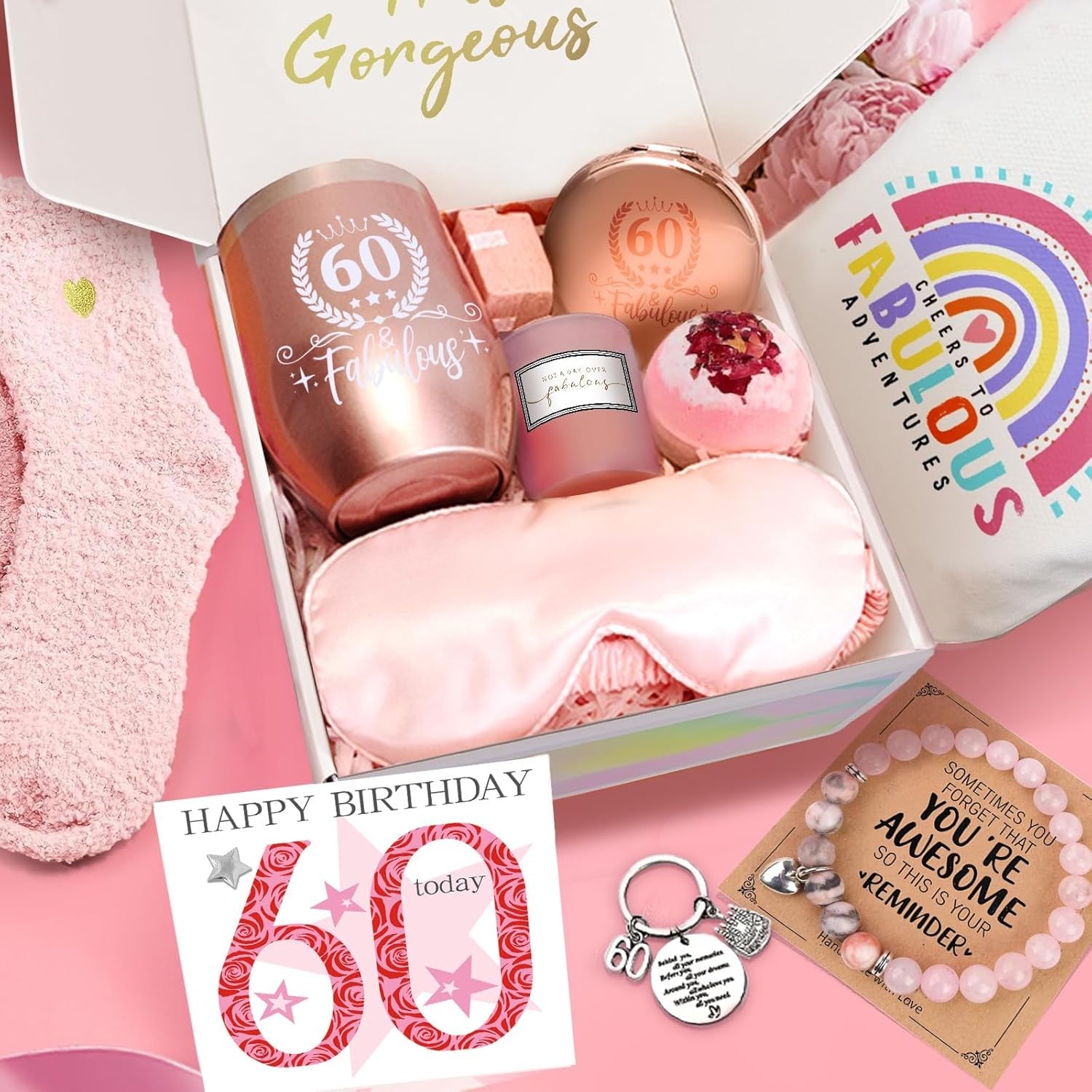 60th Birthday Gifts for Women, Happy Birthday Pamper Set Present Basket, Unique 