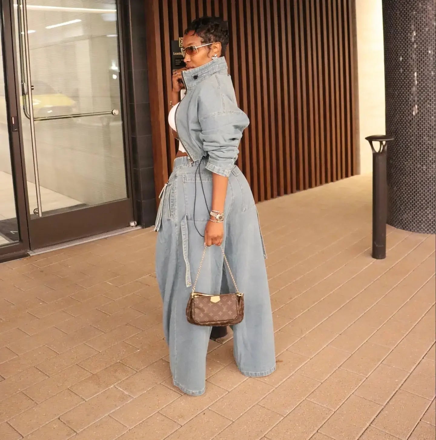 Women's Denim 2-Piece Set - Jacket & Wide Leg Jeans Matching Streetwear Outfit | SHEFYSTYLE