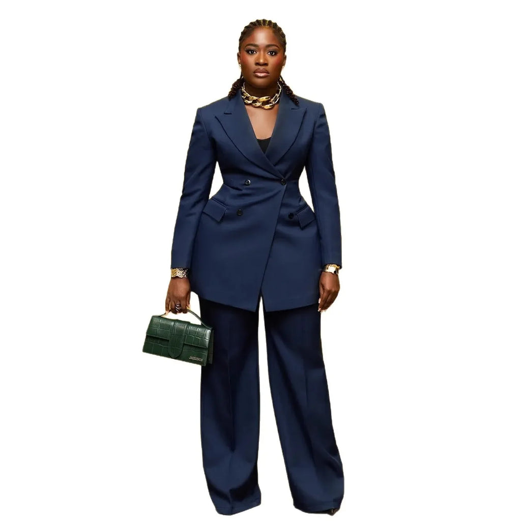 Women's Elegant 2-Piece Suit Set - Lapel Blazer & Tailored Trousers Workwear Outfit | SHEFYSTYLE