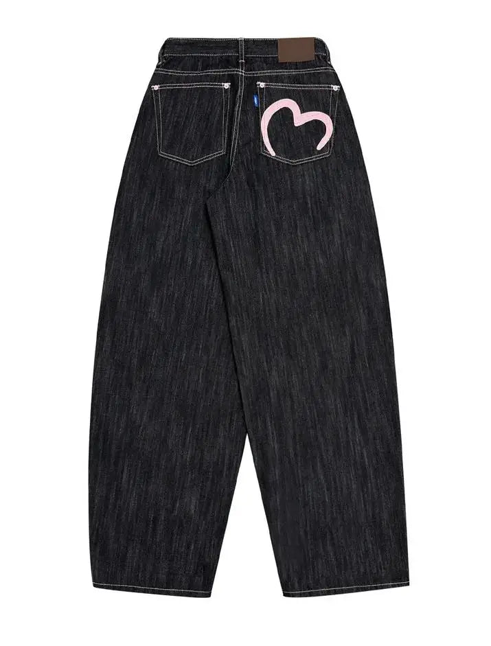 Y2K Grunge Wide-Leg Jeans – High-Waist Baggy Denim for Women (Harajuku Streetwear, Loose Fit)