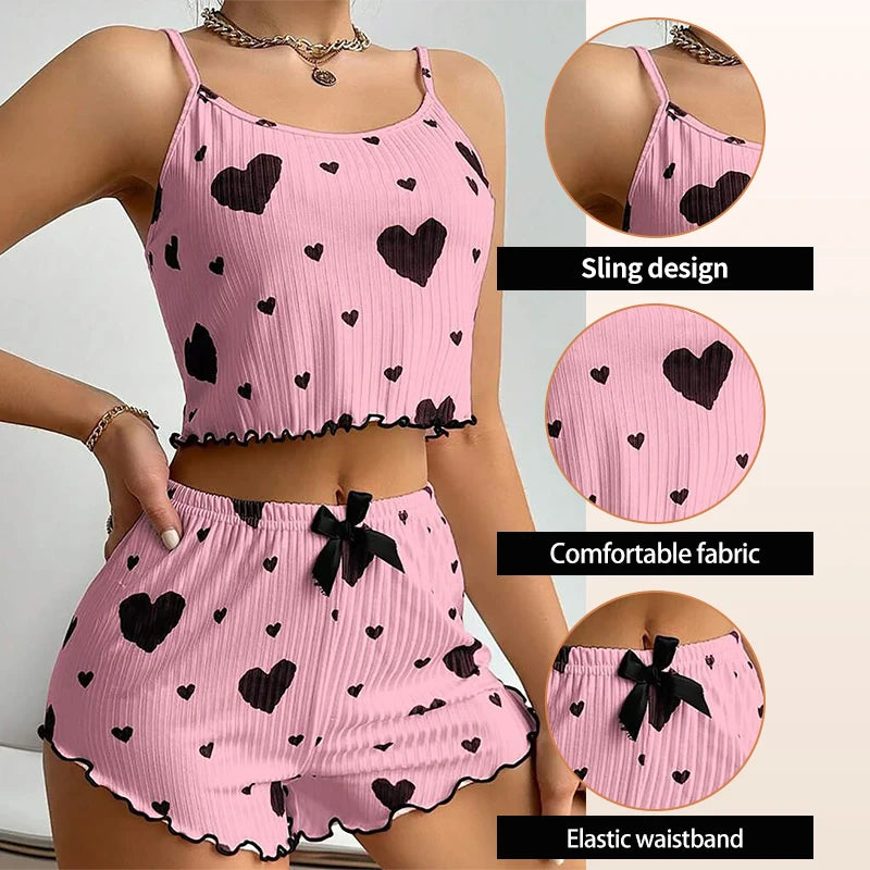 Women's 2-Piece Pajama Set - Soft Tank Top & Shorts Sleepwear Loungewear | SHEFYSTYLE