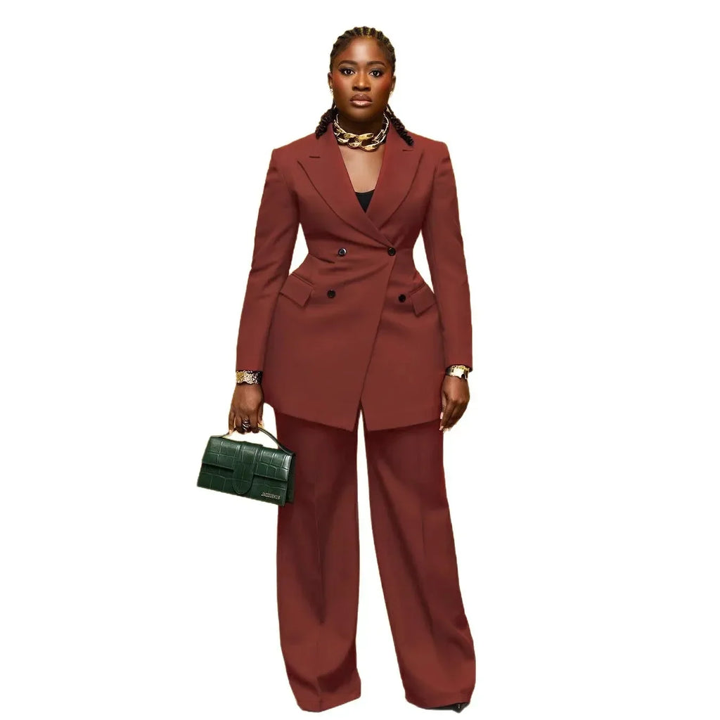 Women's Elegant 2-Piece Suit Set - Lapel Blazer & Tailored Trousers Workwear Outfit | SHEFYSTYLE