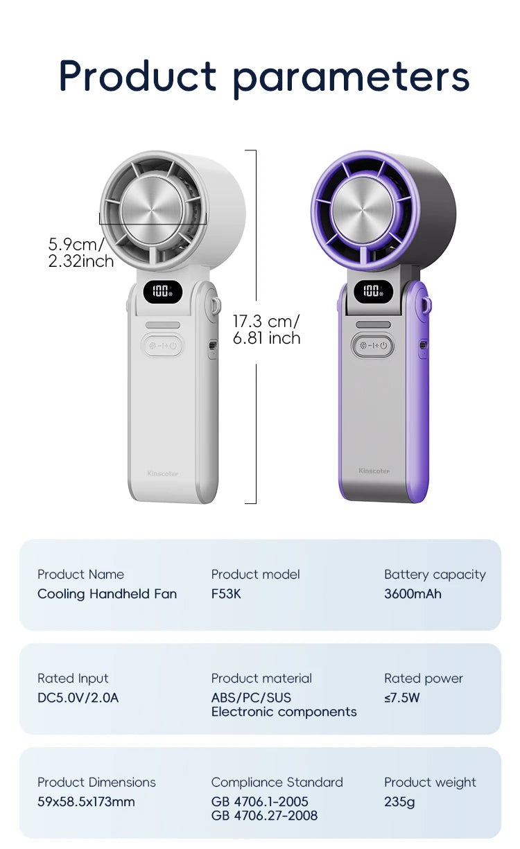 Portable Handheld Turbo Fan – Rechargeable High-Speed Mini Cooling Fan (Foldable, Adjustable Speeds)