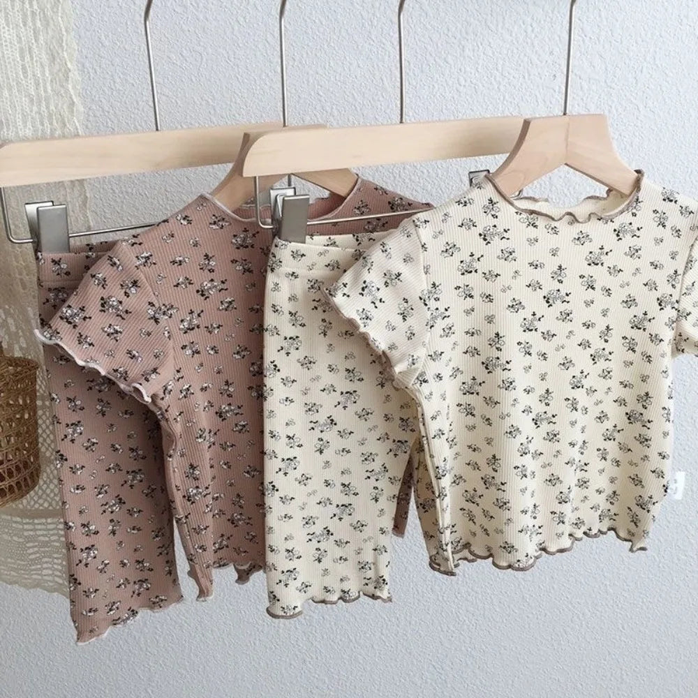 Kids' Floral 2-Piece Set – Short-Sleeve T-Shirt & Trousers (Soft Cotton, Casual Outfit)