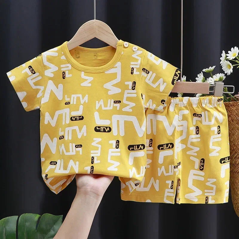 Baby & Toddler 2-Piece Set – Cartoon Cotton T-Shirt & Shorts (Soft, Breathable, Unisex)