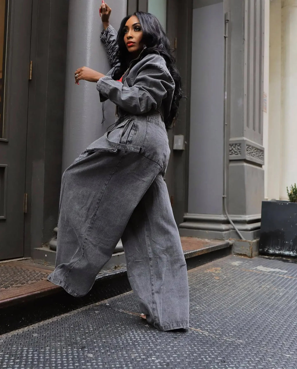 Women's Denim 2-Piece Set - Jacket & Wide Leg Jeans Matching Streetwear Outfit | SHEFYSTYLE