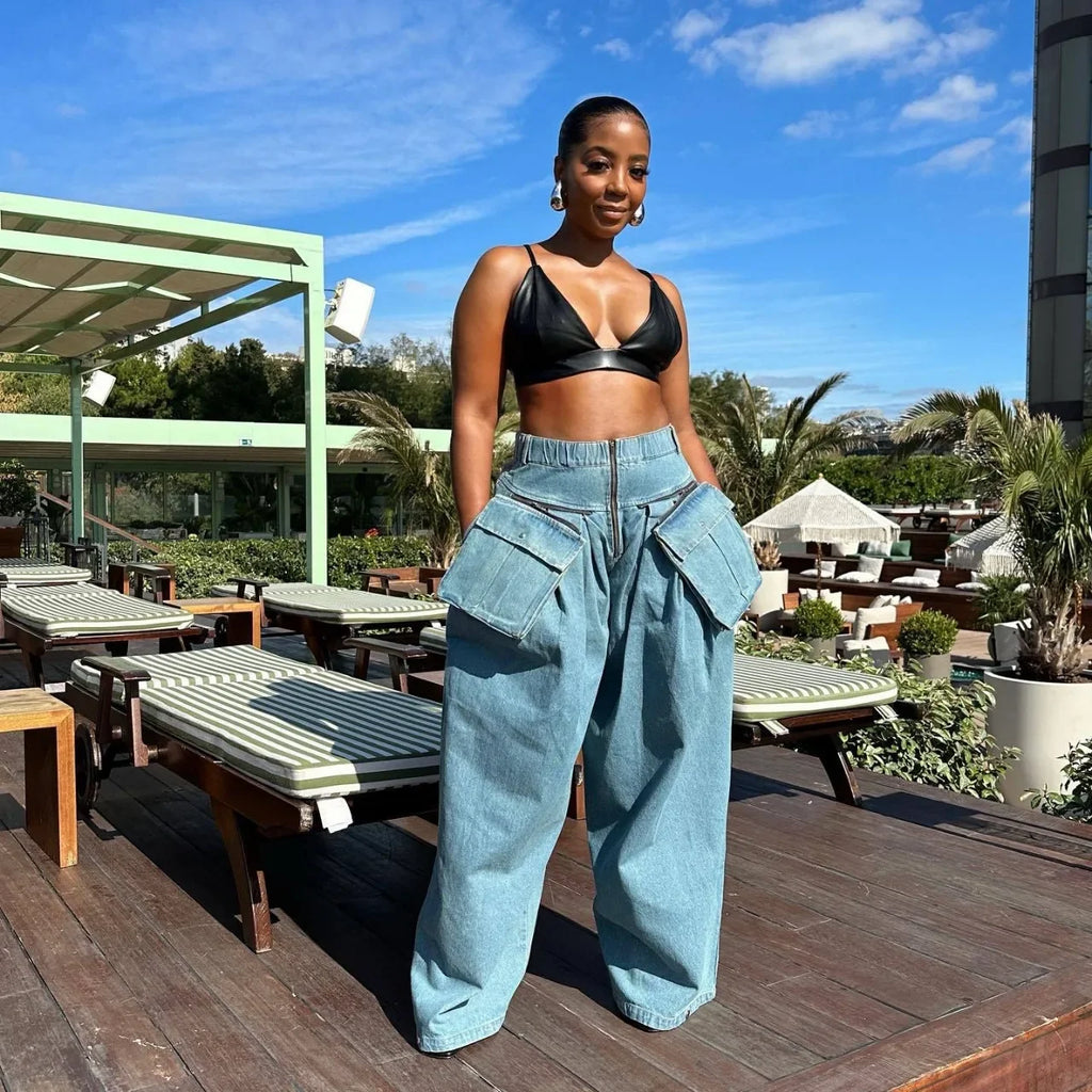 Women's Denim 2-Piece Set - Jacket & Wide Leg Jeans Matching Streetwear Outfit | SHEFYSTYLE