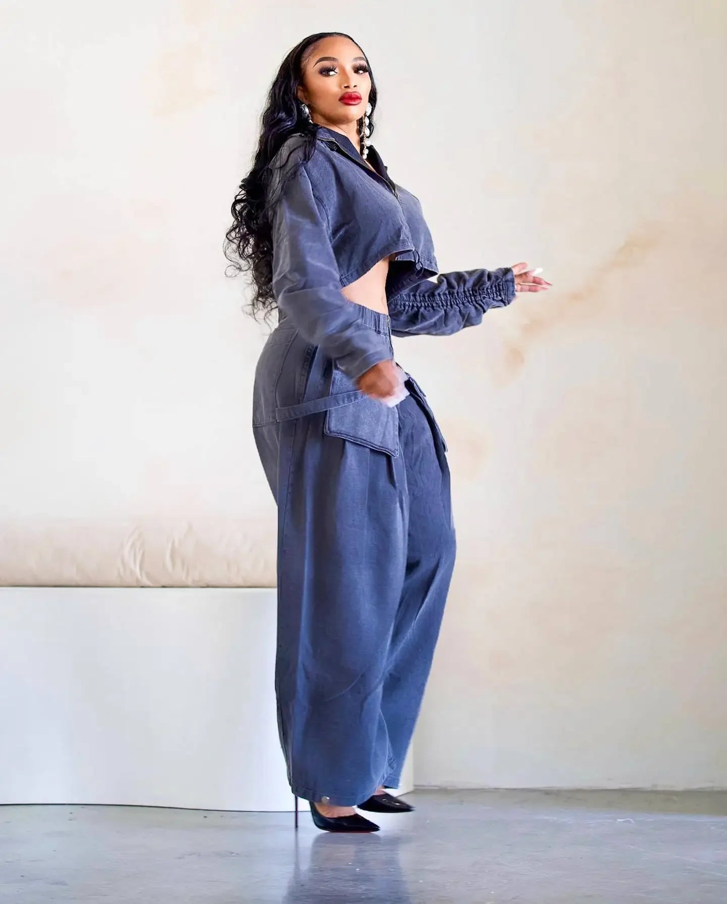 Women's Denim 2-Piece Set - Jacket & Wide Leg Jeans Matching Streetwear Outfit | SHEFYSTYLE