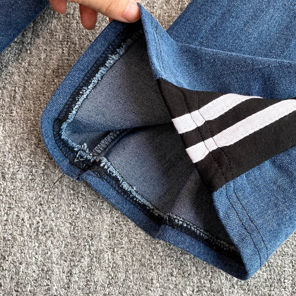 Women's Denim 2-Piece Set - Casual Top & Striped Straight Leg Pants Summer Outfit | SHEFYSTYLE