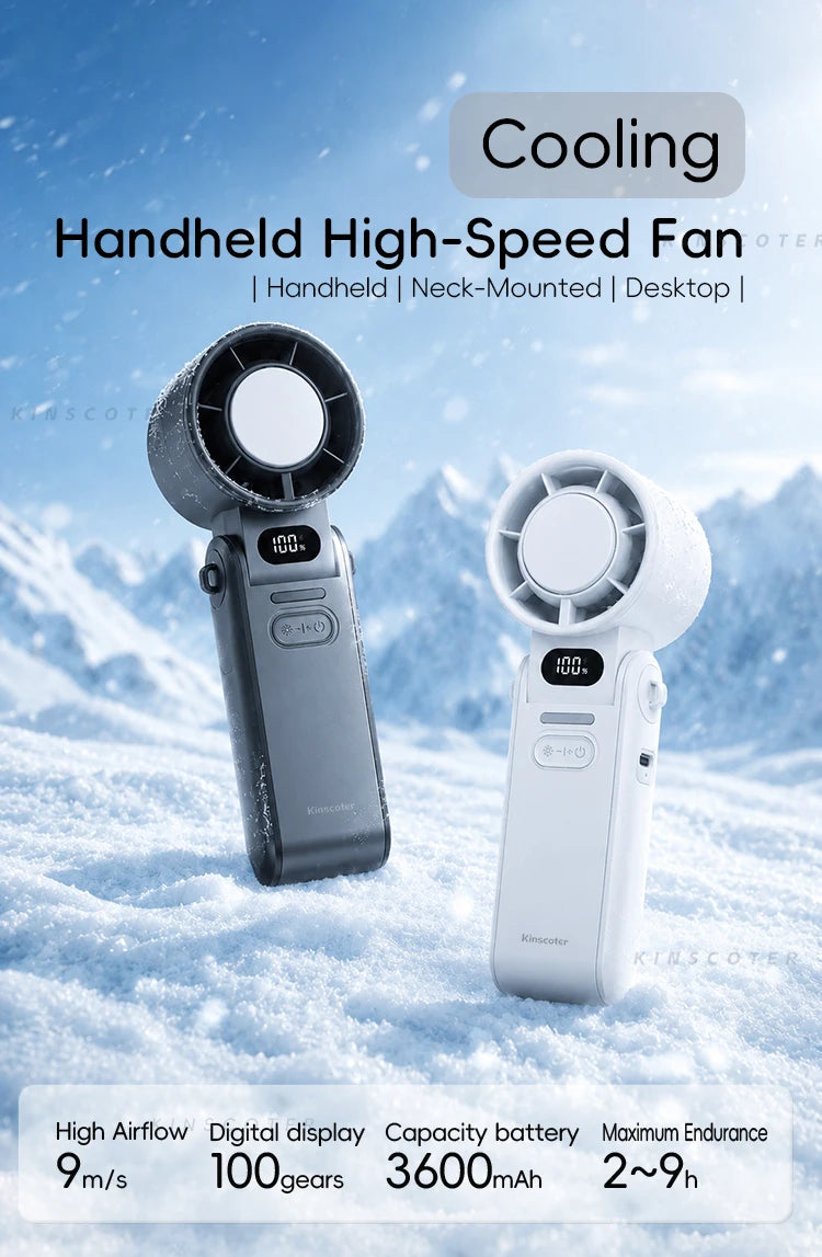 Portable Handheld Turbo Fan – Rechargeable High-Speed Mini Cooling Fan (Foldable, Adjustable Speeds)