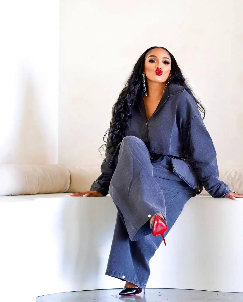 Women's Denim 2-Piece Set - Jacket & Wide Leg Jeans Matching Streetwear Outfit | SHEFYSTYLE