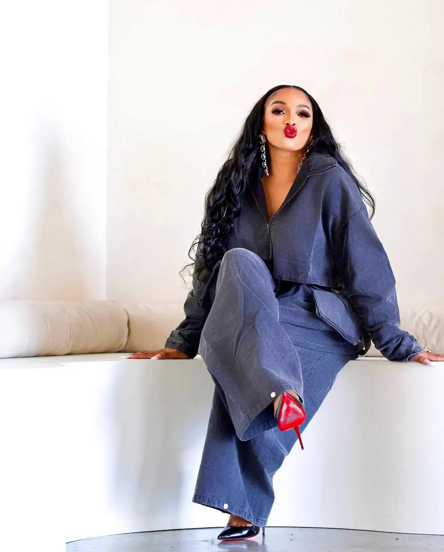 Women's Denim 2-Piece Set - Jacket & Wide Leg Jeans Matching Streetwear Outfit | SHEFYSTYLE