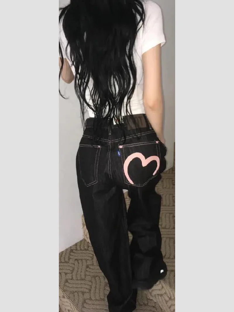 Y2K Grunge Wide-Leg Jeans – High-Waist Baggy Denim for Women (Harajuku Streetwear, Loose Fit)
