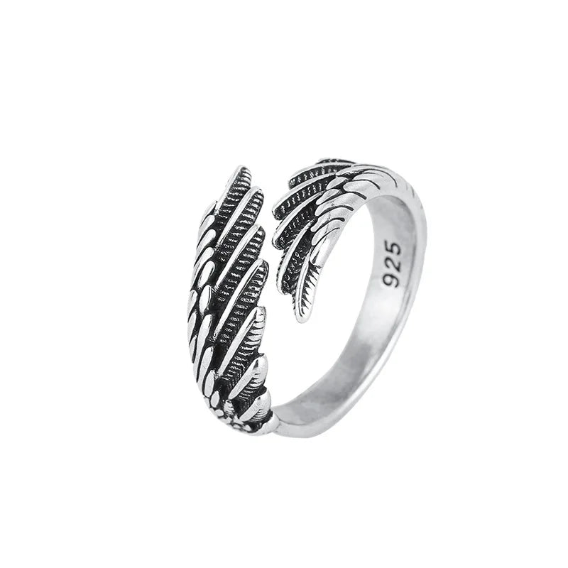 Angel Wing Feather Adjustable Ring – Vintage Silver-Tone Open Ring for Women (One Size, Statement Jewellery) | SHEFYSTYLE