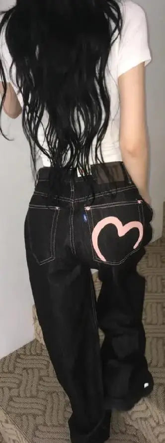 Y2K Grunge Wide-Leg Jeans – High-Waist Baggy Denim for Women (Harajuku Streetwear, Loose Fit)