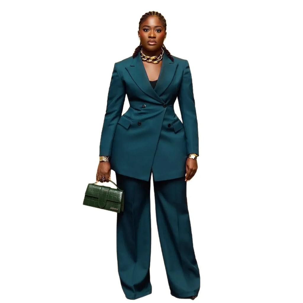 Women's Elegant 2-Piece Suit Set - Lapel Blazer & Tailored Trousers Workwear Outfit | SHEFYSTYLE