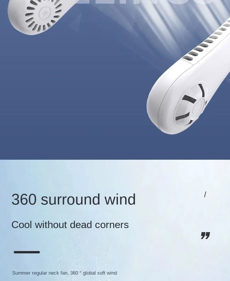Hands-Free Bladeless Neck Fan – Portable USB Rechargeable Personal Cooling Fan (3 Speeds)