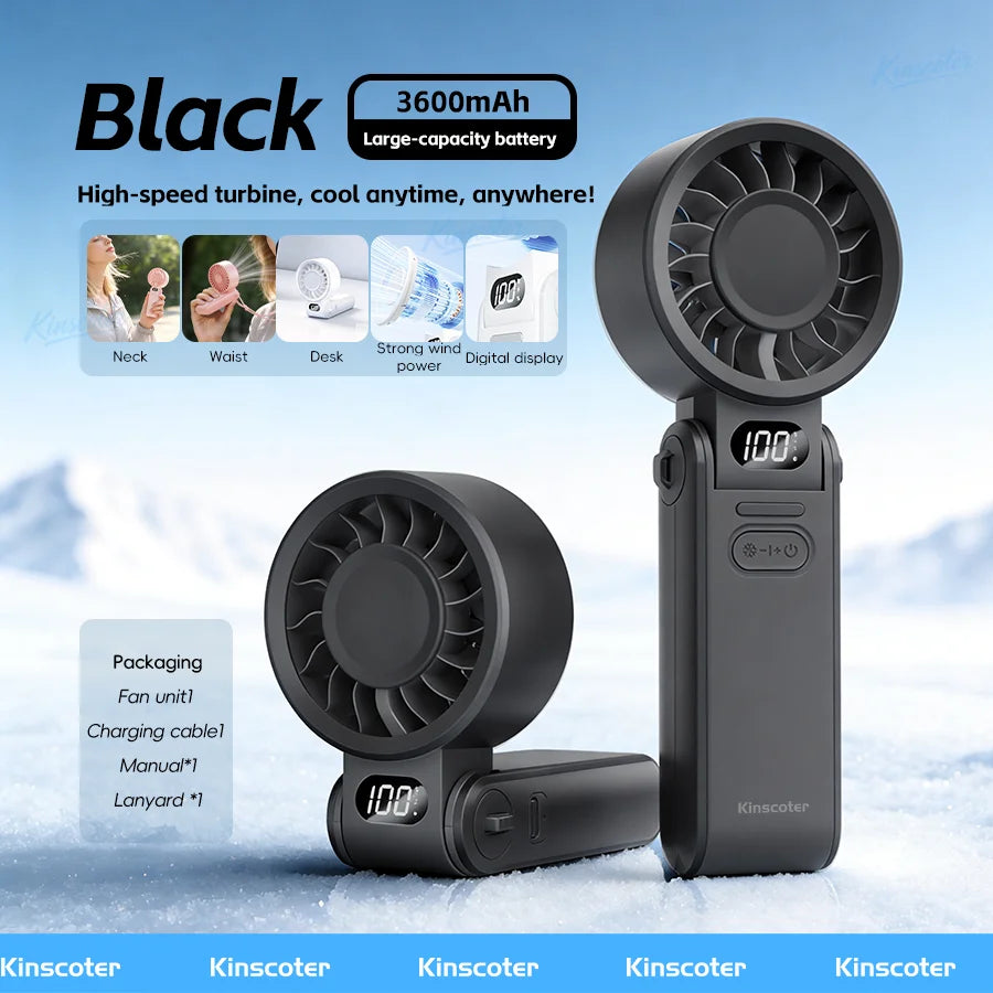 Portable Handheld Turbo Fan – Rechargeable High-Speed Mini Cooling Fan (Foldable, Adjustable Speeds)