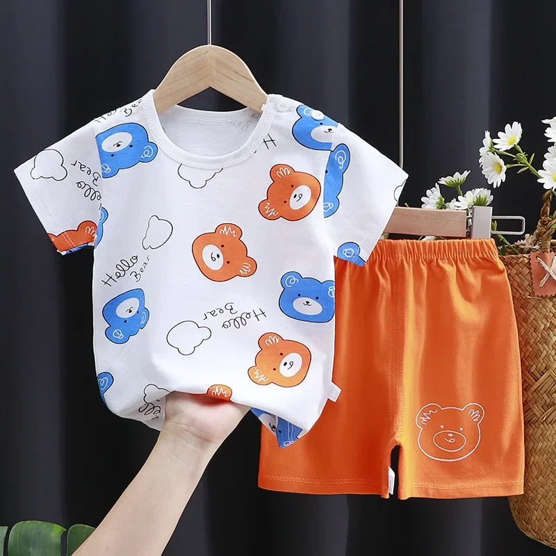 Baby & Toddler 2-Piece Set – Cartoon Cotton T-Shirt & Shorts (Soft, Breathable, Unisex)