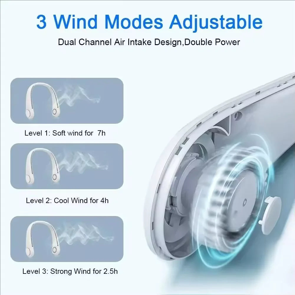 Hands-Free Bladeless Neck Fan – Portable USB Rechargeable Personal Cooling Fan (3 Speeds)