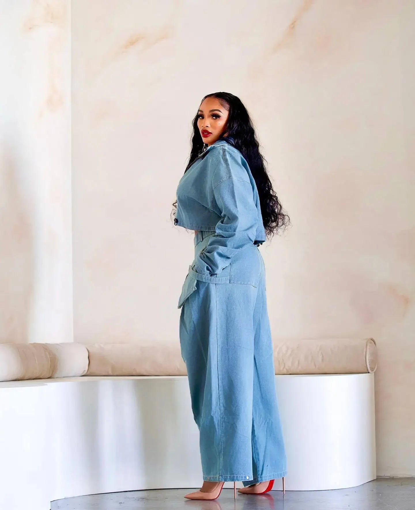 Women's Denim 2-Piece Set - Jacket & Wide Leg Jeans Matching Streetwear Outfit | SHEFYSTYLE
