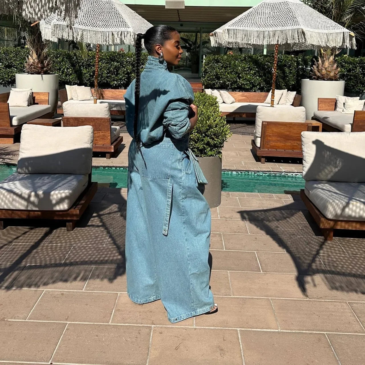 Women's Denim 2-Piece Set - Jacket & Wide Leg Jeans Matching Streetwear Outfit | SHEFYSTYLE