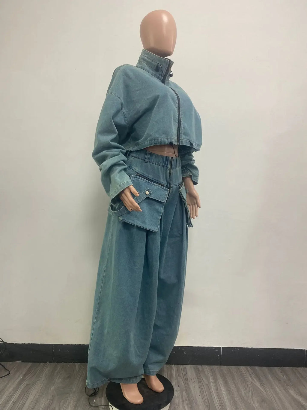 Women's Denim 2-Piece Set - Jacket & Wide Leg Jeans Matching Streetwear Outfit | SHEFYSTYLE