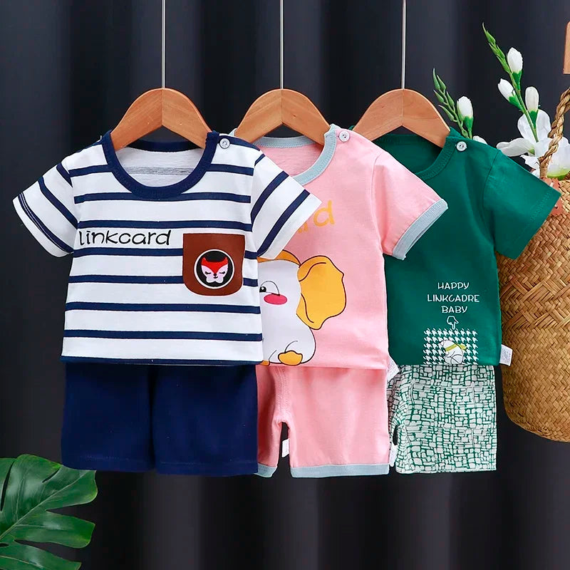 Baby & Toddler 2-Piece Set – Cartoon Cotton T-Shirt & Shorts (Soft, Breathable, Unisex)