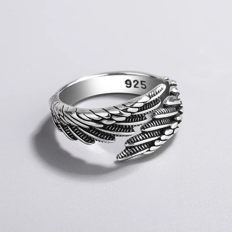 Angel Wing Feather Adjustable Ring – Vintage Silver-Tone Open Ring for Women (One Size, Statement Jewellery) | SHEFYSTYLE