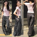 Y2K Grunge Wide-Leg Jeans – High-Waist Baggy Denim for Women (Harajuku Streetwear, Loose Fit)