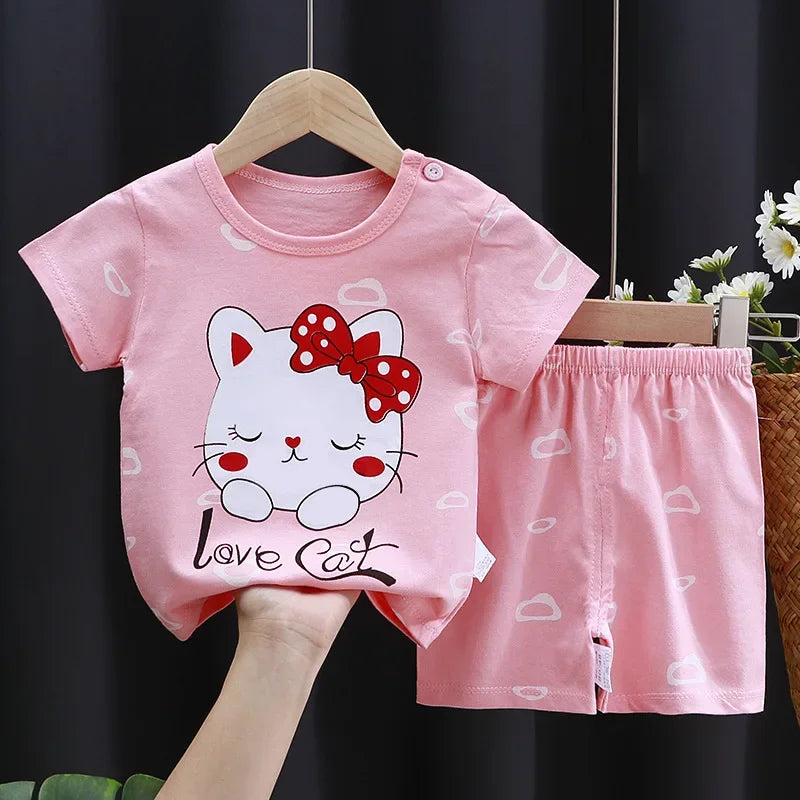Baby & Toddler 2-Piece Set – Cartoon Cotton T-Shirt & Shorts (Soft, Breathable, Unisex)