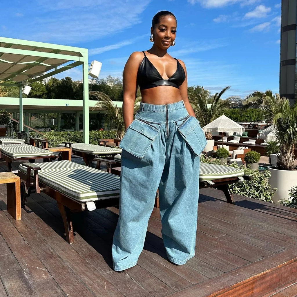 Women's Denim 2-Piece Set - Jacket & Wide Leg Jeans Matching Streetwear Outfit | SHEFYSTYLE