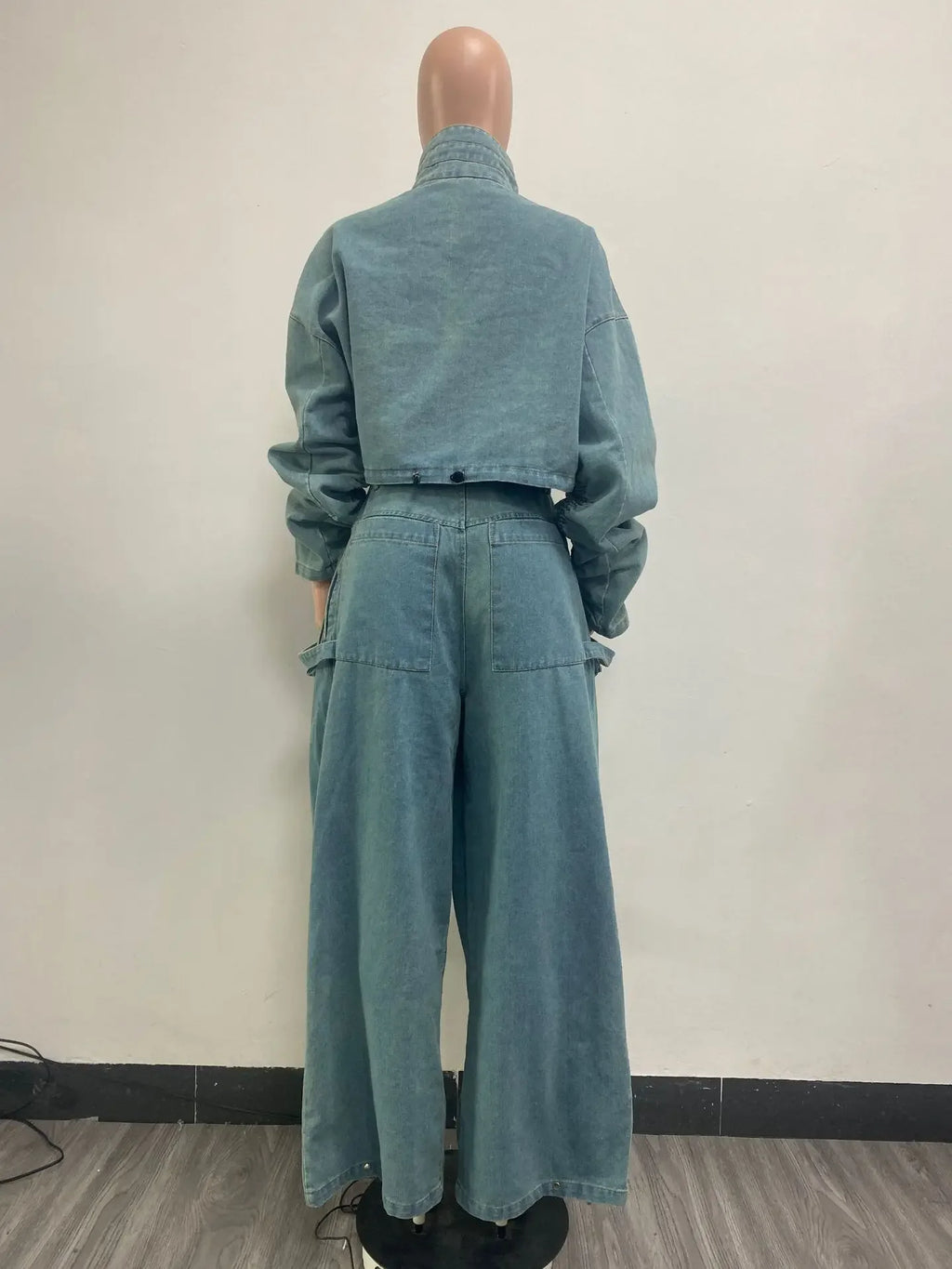 Women's Denim 2-Piece Set - Jacket & Wide Leg Jeans Matching Streetwear Outfit | SHEFYSTYLE