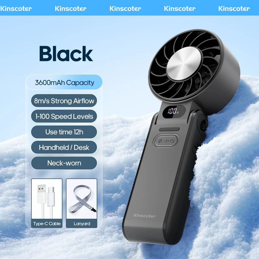 Portable Handheld Turbo Fan – Rechargeable High-Speed Mini Cooling Fan (Foldable, Adjustable Speeds)