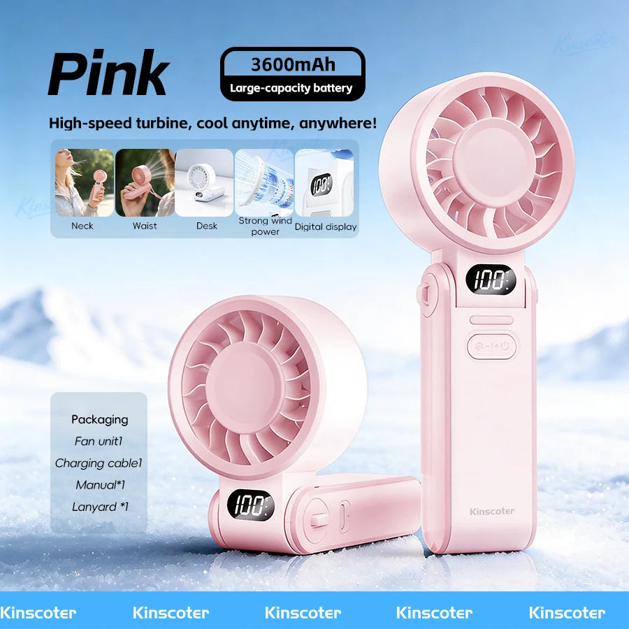 Portable Handheld Turbo Fan – Rechargeable High-Speed Mini Cooling Fan (Foldable, Adjustable Speeds)