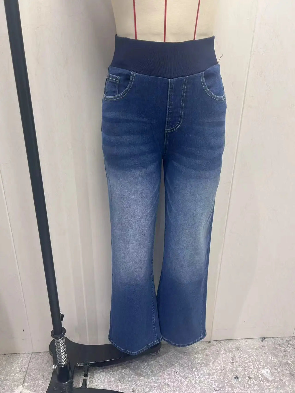Y2K Baggy Wide-Leg Jeans – Stretchy High-Waist Denim for Women (Whisker Wash, Loose Straight Fit)