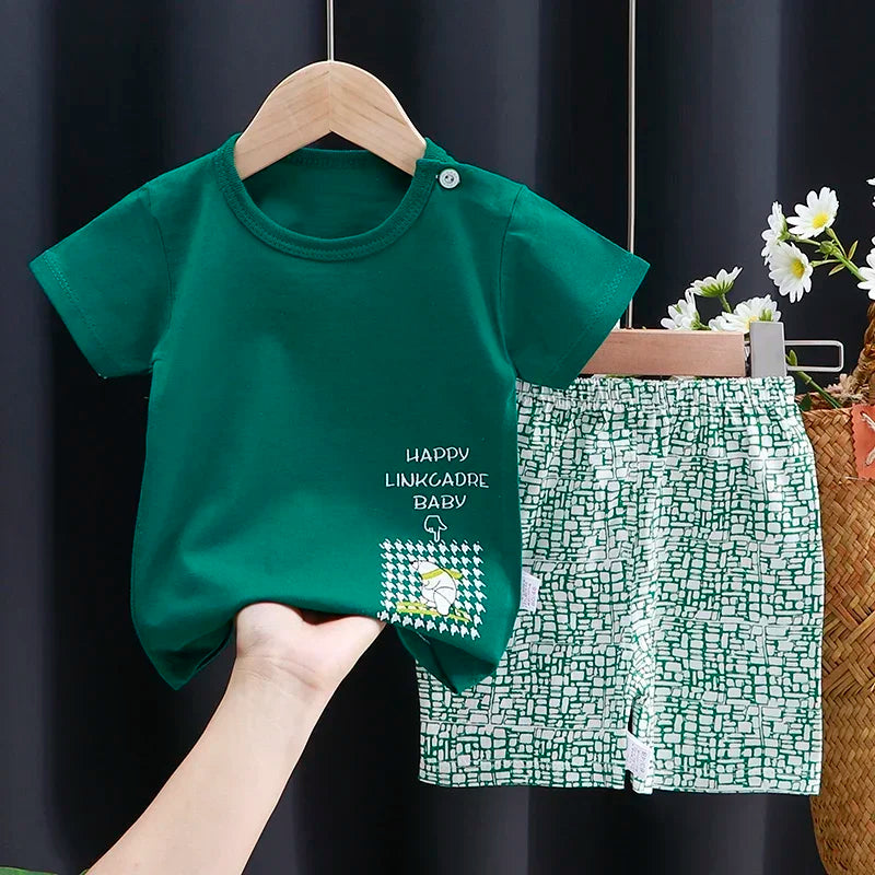 Baby & Toddler 2-Piece Set – Cartoon Cotton T-Shirt & Shorts (Soft, Breathable, Unisex)