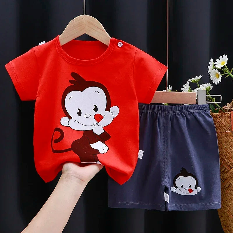 Baby & Toddler 2-Piece Set – Cartoon Cotton T-Shirt & Shorts (Soft, Breathable, Unisex)