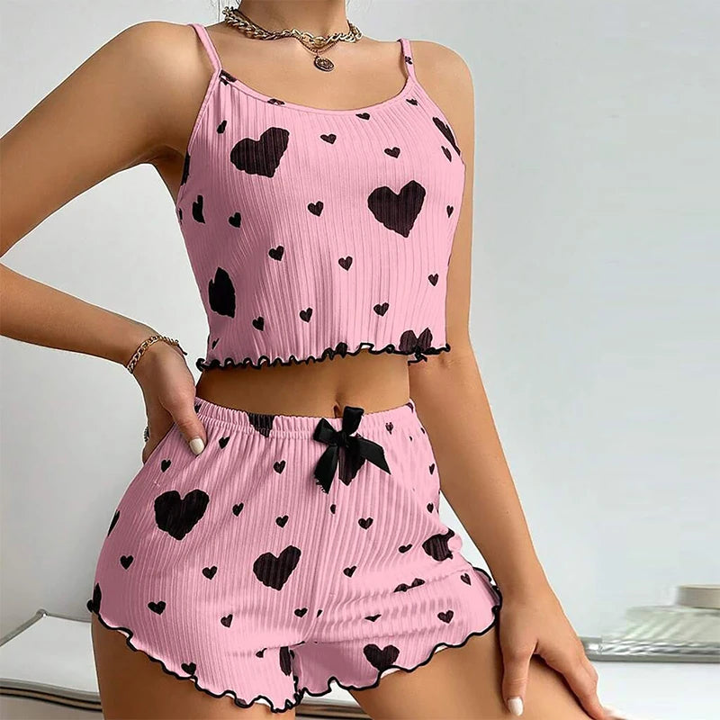 Women's 2-Piece Pajama Set - Soft Tank Top & Shorts Sleepwear Loungewear | SHEFYSTYLE