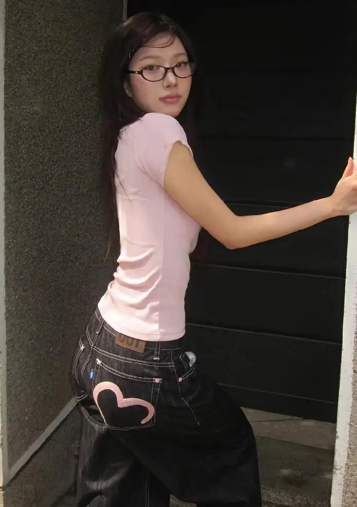 Y2K Grunge Wide-Leg Jeans – High-Waist Baggy Denim for Women (Harajuku Streetwear, Loose Fit)
