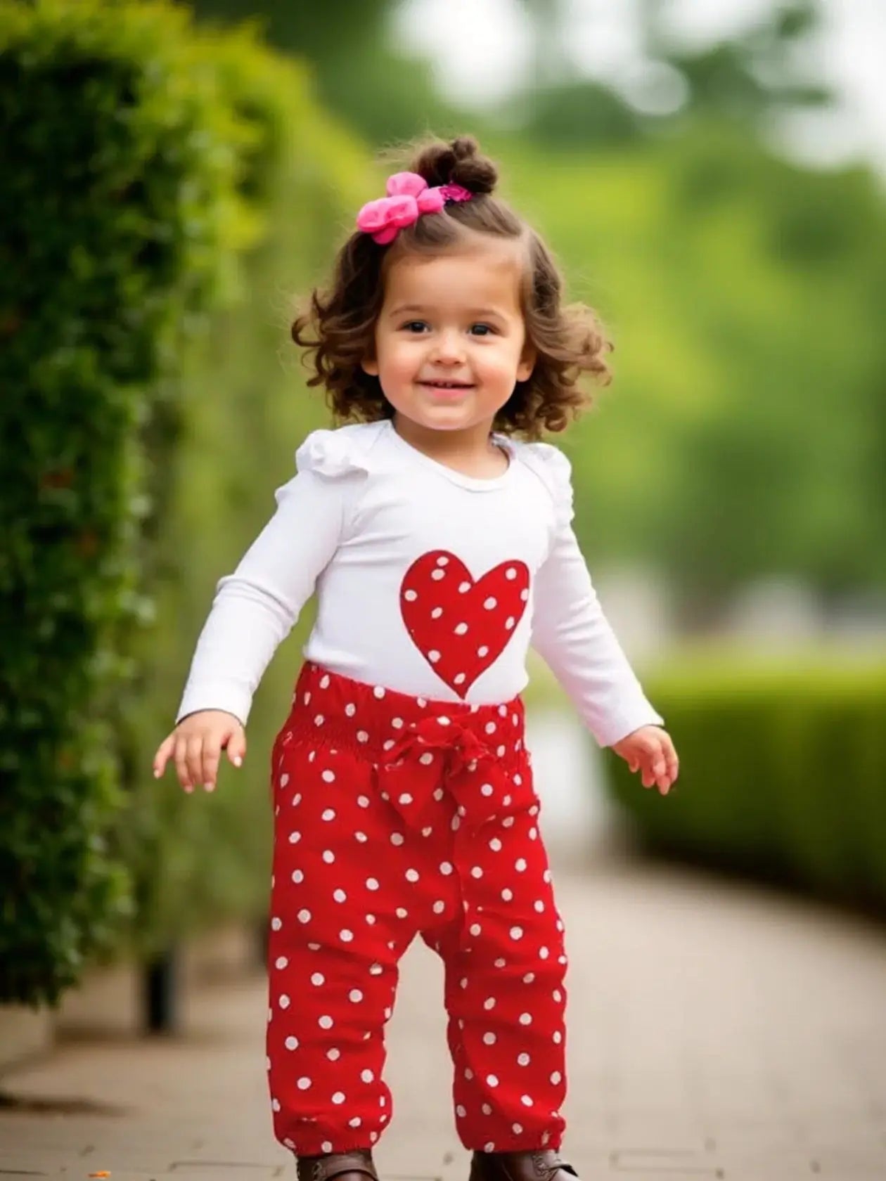 Newborn Baby Girl 3-Piece Outfit – Long-Sleeve Romper, Trousers & Headband (0–18 Months, Heart Print)