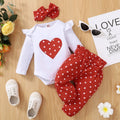 Newborn Baby Girl 3-Piece Outfit – Long-Sleeve Romper, Trousers & Headband (0–18 Months, Heart Print)